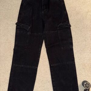 SHEIN Women's Black Straight Leg cargo pocket jeans